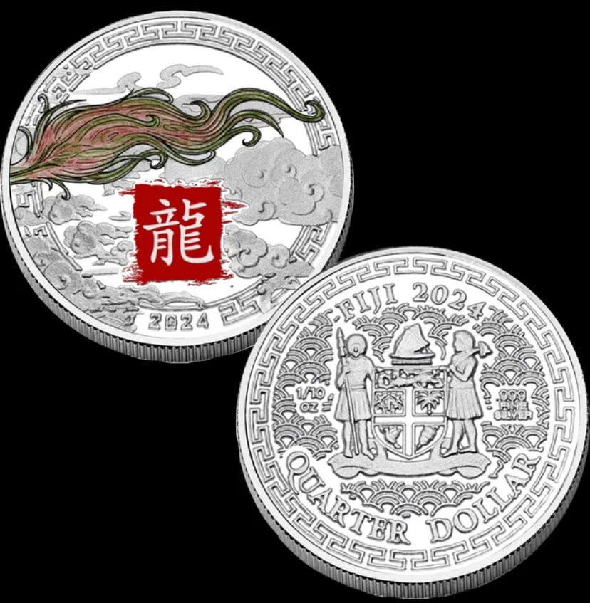 斐濟2024年
中國生肖系列東方神龍4枚組合彩色精鑄紀念銀幣套裝