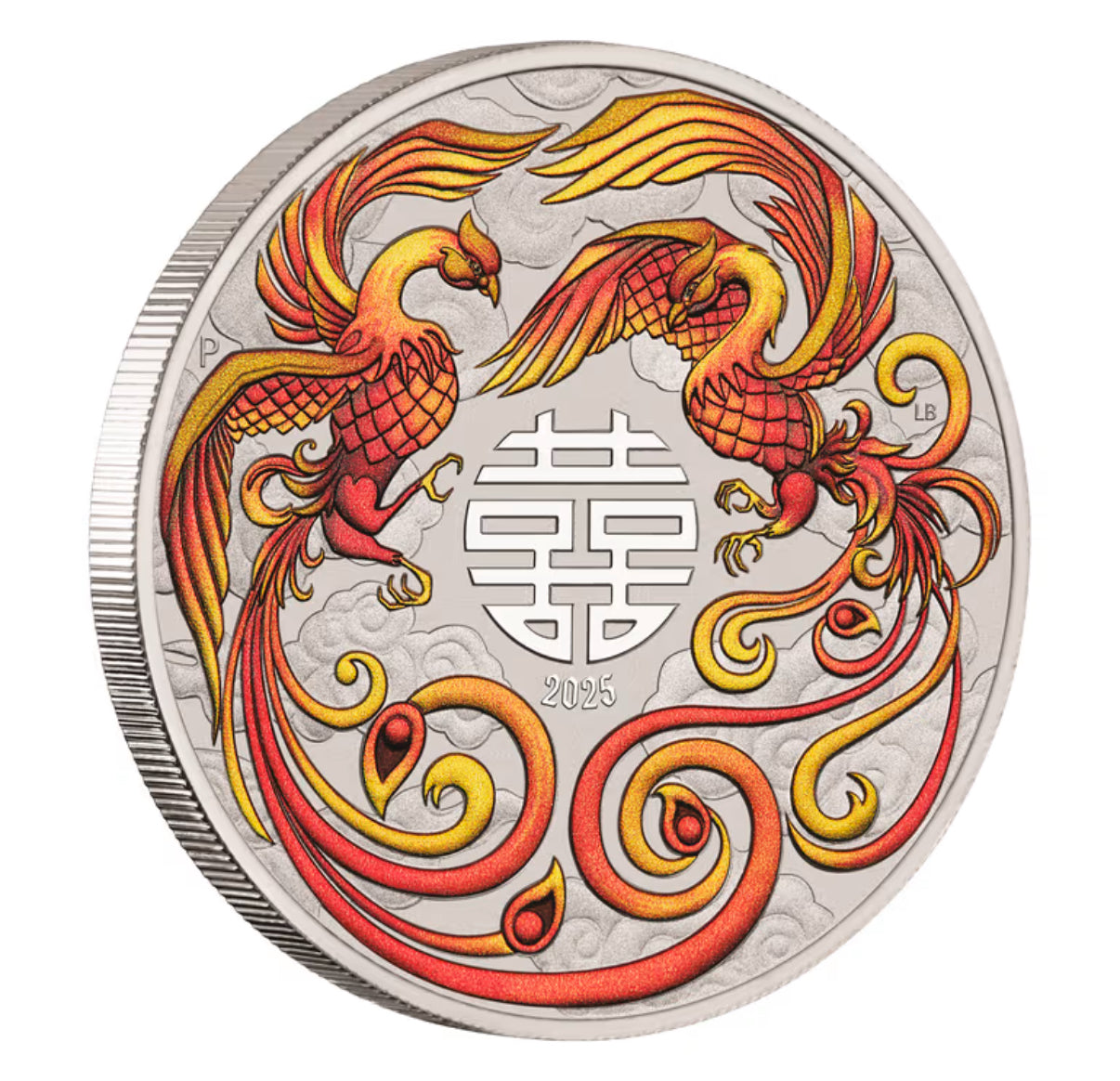 2025 澳洲 中國神話傳說 - 鸞鳳和鳴 紅色 .9999銀幣 1安士(精美禮盒)
