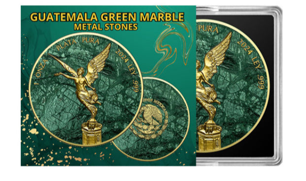 《GUATEMALA GREEN MARBLE Metal Stones 》版墨西哥自由女神1安士24K金999彩色銀幣