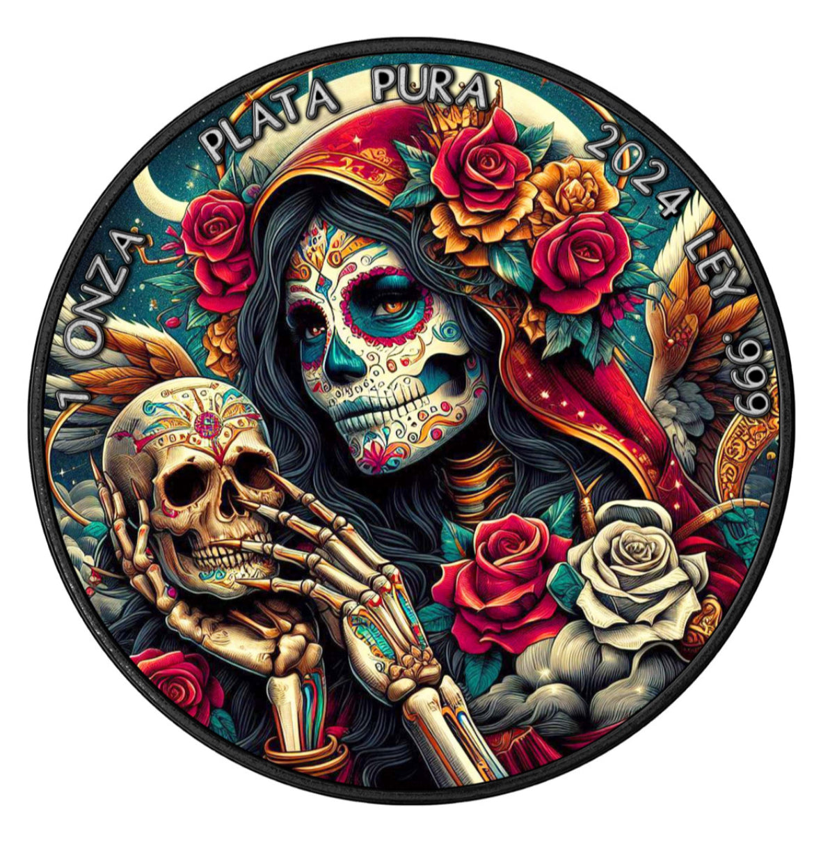 2024年墨西哥自由女神
《死亡日DIA DE LOS MUERTOS 改造系列6️⃣》
《墨西哥-死亡靈日》一安士黑色釕化999銀幣