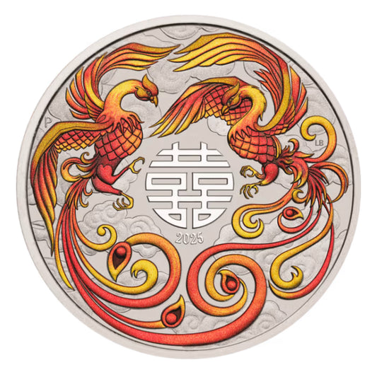 2025 澳洲 中國神話傳說 - 鸞鳳和鳴 紅色 .9999銀幣 1安士（精美禮盒）