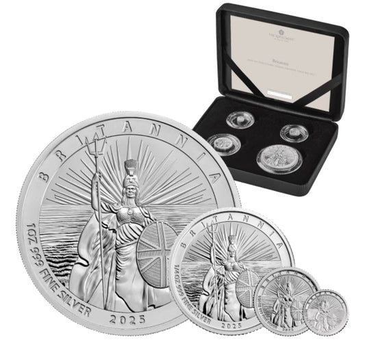 《2025 英國不列顛女神 .999反向精鑄銀幣四枚套裝 》
( 1, 1/4, 1/20, 1/40 oz)
