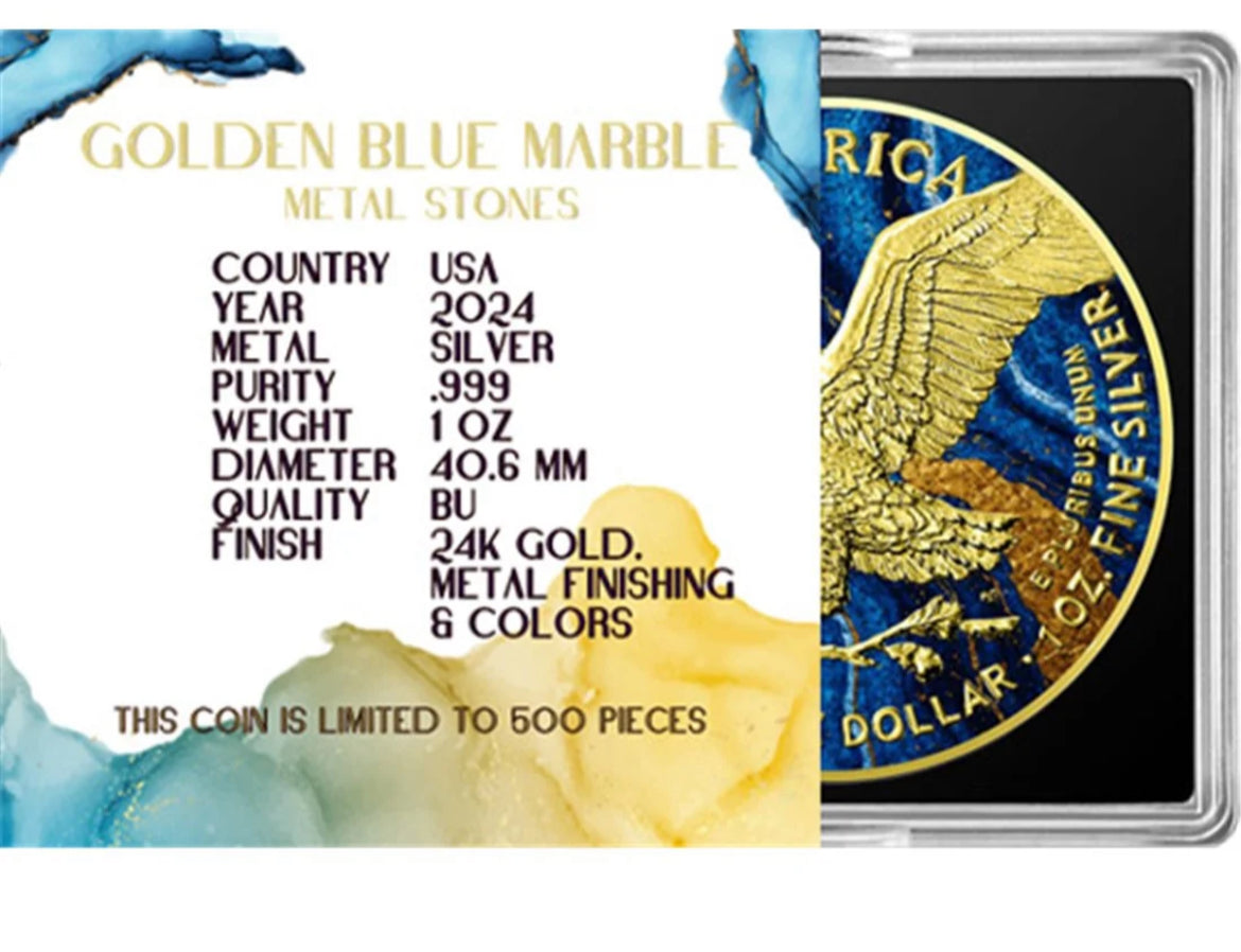 《GOLDEN BLUE MARBLE Metal Stones 》版行走女神1安士24K金999彩色銀幣