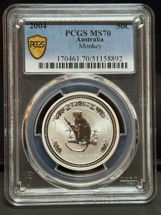 2004年澳洲-第一代猴年半安士銀幣 PCGS MS70