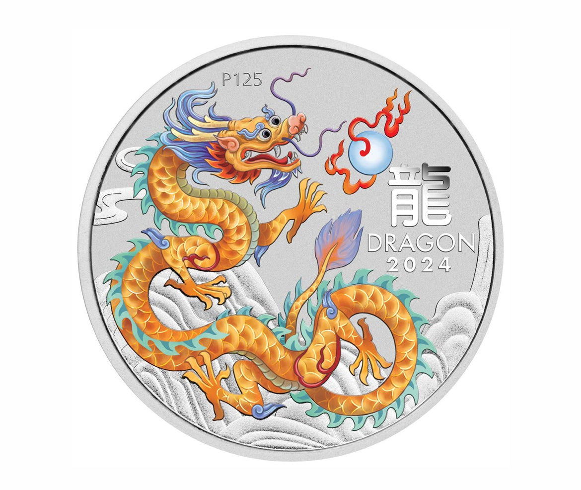 2024 澳洲農曆生肖系列 III -
龍年金龍 9999 彩色銀幣1安士
ANDA世界硬幣博覽展卡冊特別版