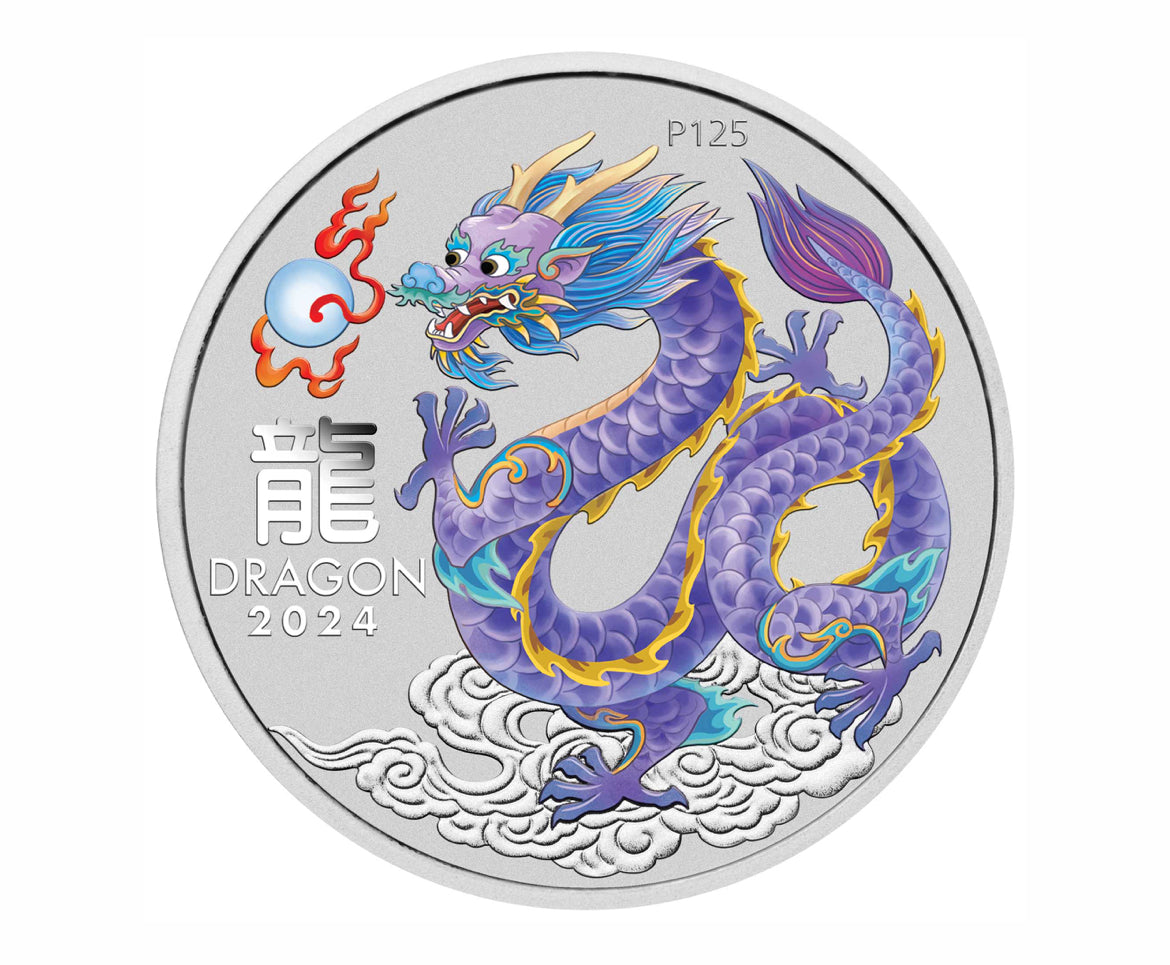 2024 澳洲農曆生肖系列 III -
龍年淡紫龍9999 彩色銀幣1安士
悉尼錢幣ANDA展卡冊特別版 last one