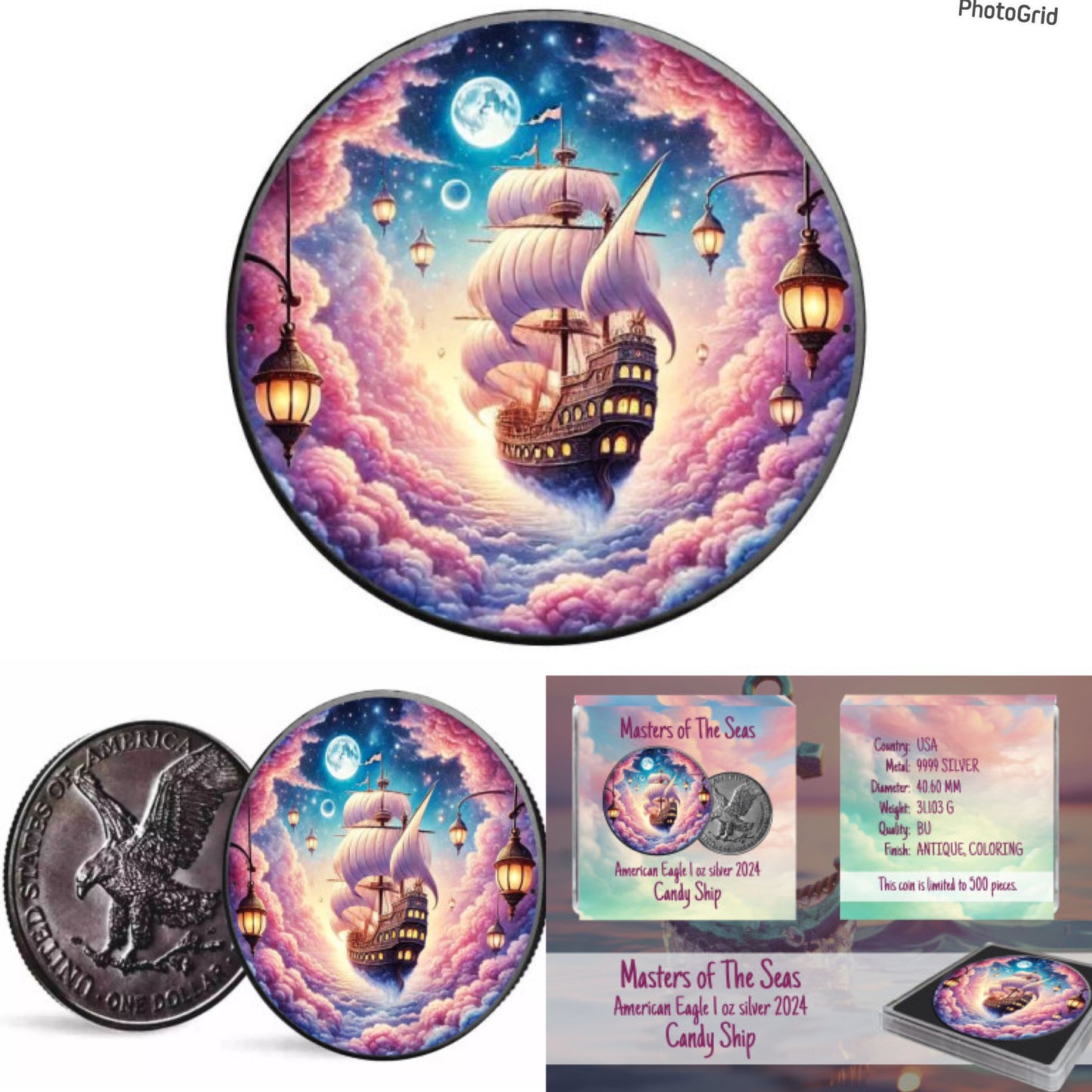 2024年美國行走女神改造系列
《SeaMasters》系列
《CANDY SHIP-糖果號》1安士彩色999背仿古銀幣