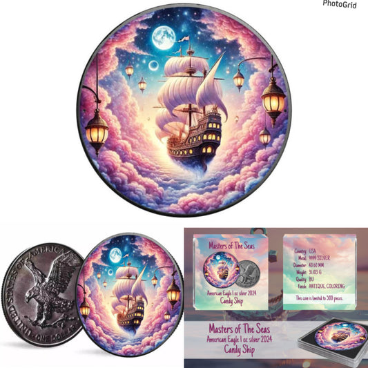 2024年美國行走女神改造系列
《SeaMasters》系列
《CANDY SHIP-糖果號》1安士彩色999背仿古銀幣