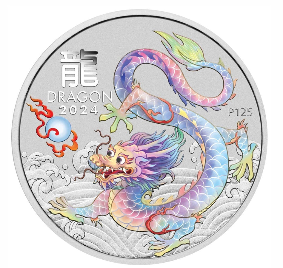2024 澳洲農曆生肖系列 III -
龍年粉藍龍 9999 彩色銀幣1安士
柏斯郵票及錢幣展特別版 （卡册）