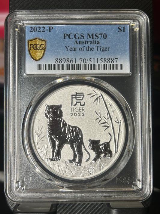 2022年澳洲十二生肖虎年一安士銀幣PCGS MS70