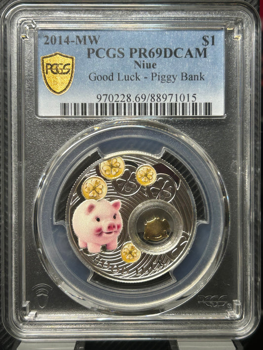 2014年紐埃發行 幸運豬仔14.4克銀幣PCGS PR69