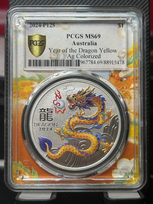 2024年澳洲十二生肖龍年 《黃龍》一安士銀幣龍標盒PCGS MS69