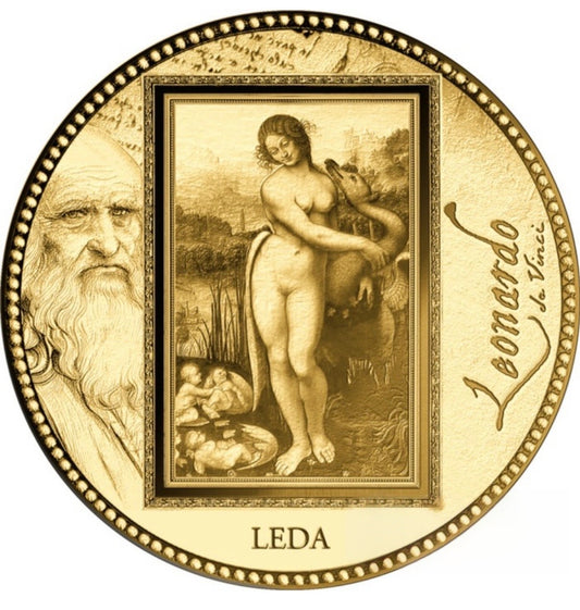 加彭Gabon發行<達文西-Leda與天鵝＞金幣
