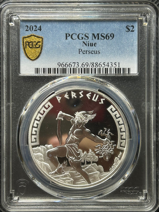 2024年紐埃《神話系列-帕爾修斯》 一安士銀幣 PCGS 69