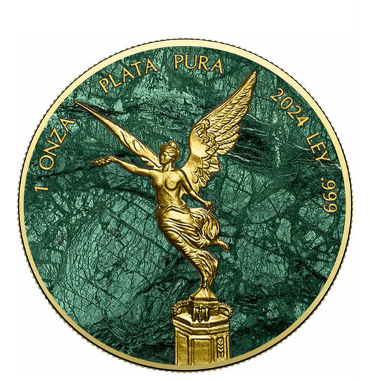 《GUATEMALA GREEN MARBLE Metal Stones 》版墨西哥自由女神1安士24K金999彩色銀幣