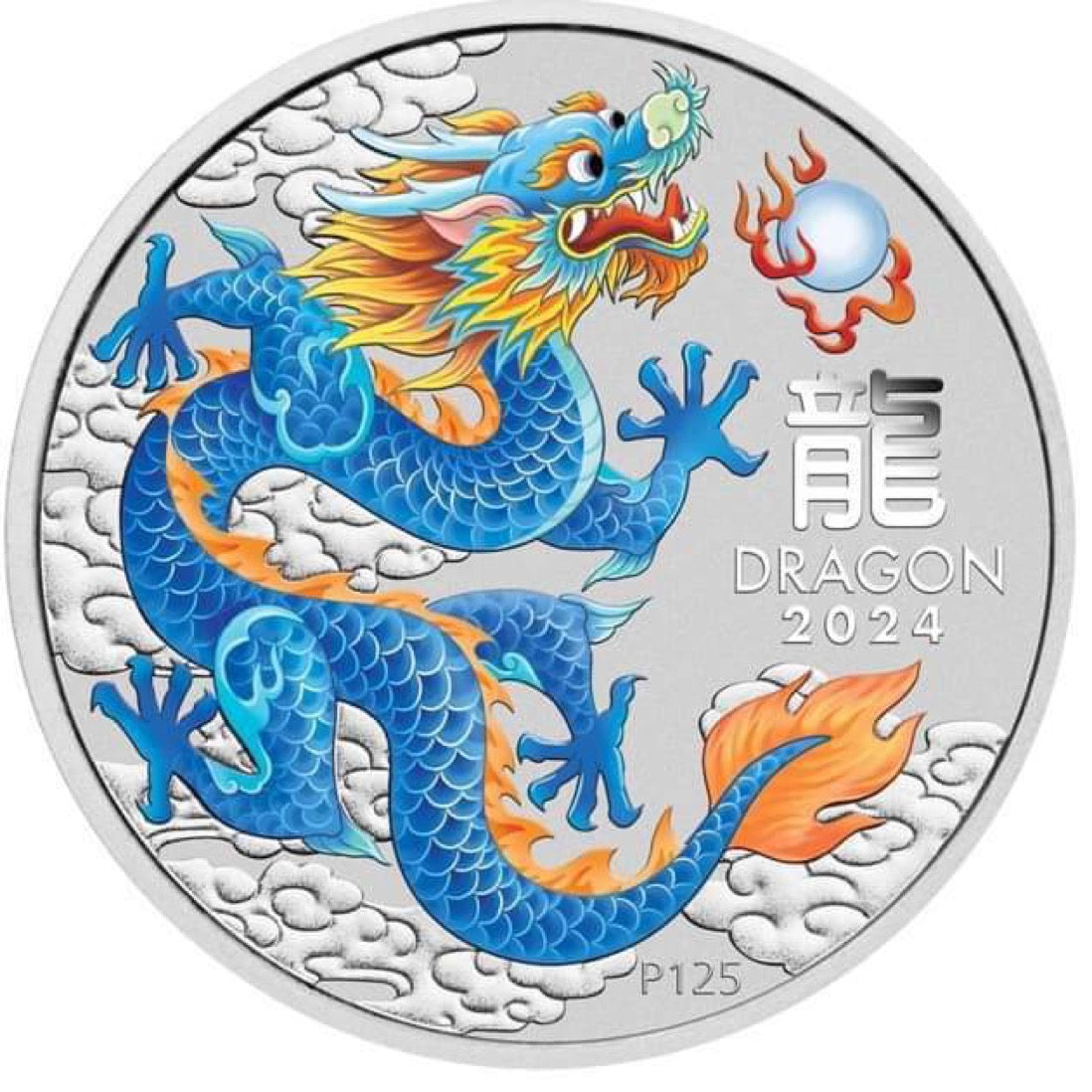 2024 澳洲農曆生肖系列III 
-龍年-藍龍.9999彩色銀幣 1oz卡冊版