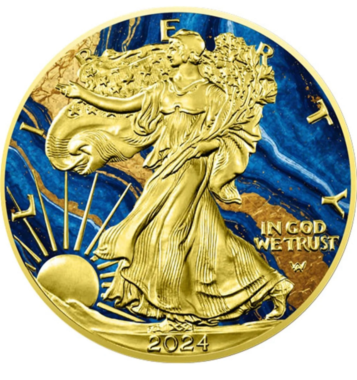 《GOLDEN BLUE MARBLE Metal Stones 》版行走女神1安士24K金999彩色銀幣