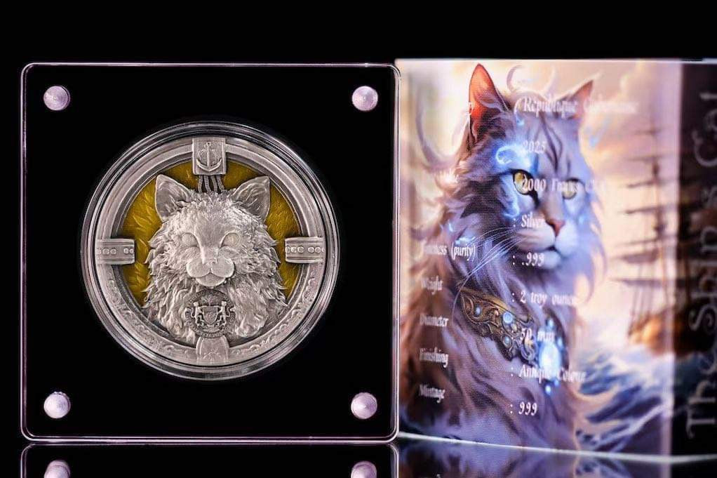加蓬🇬🇦2025年海洋船艦 航海貓
雙面超高浮雕夜光仿古2oz銀幣