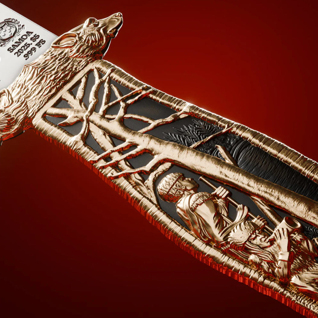 《THEODORE ROOSEVELT'S HUNTING KNIFE 》 《西奧多·羅斯福的狩獵刀》 2安士銀幣5美元薩摩亞2025